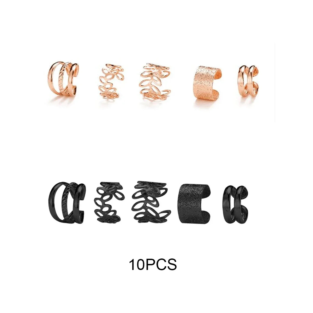 10 Pcs Leaves Clip Earrings for Women Rose Gold Color Creative Simple C Ear Cuff Non-Piercing Ear Clips Set Trend Jewelry Gift